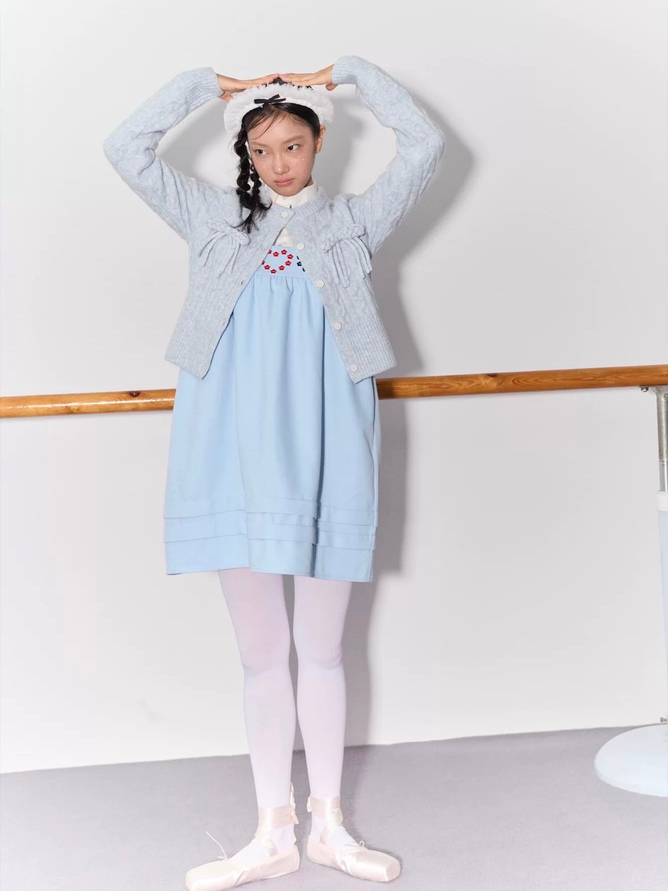 PER PEARL. Original Design Cable Knit Bow Tie Cardigan