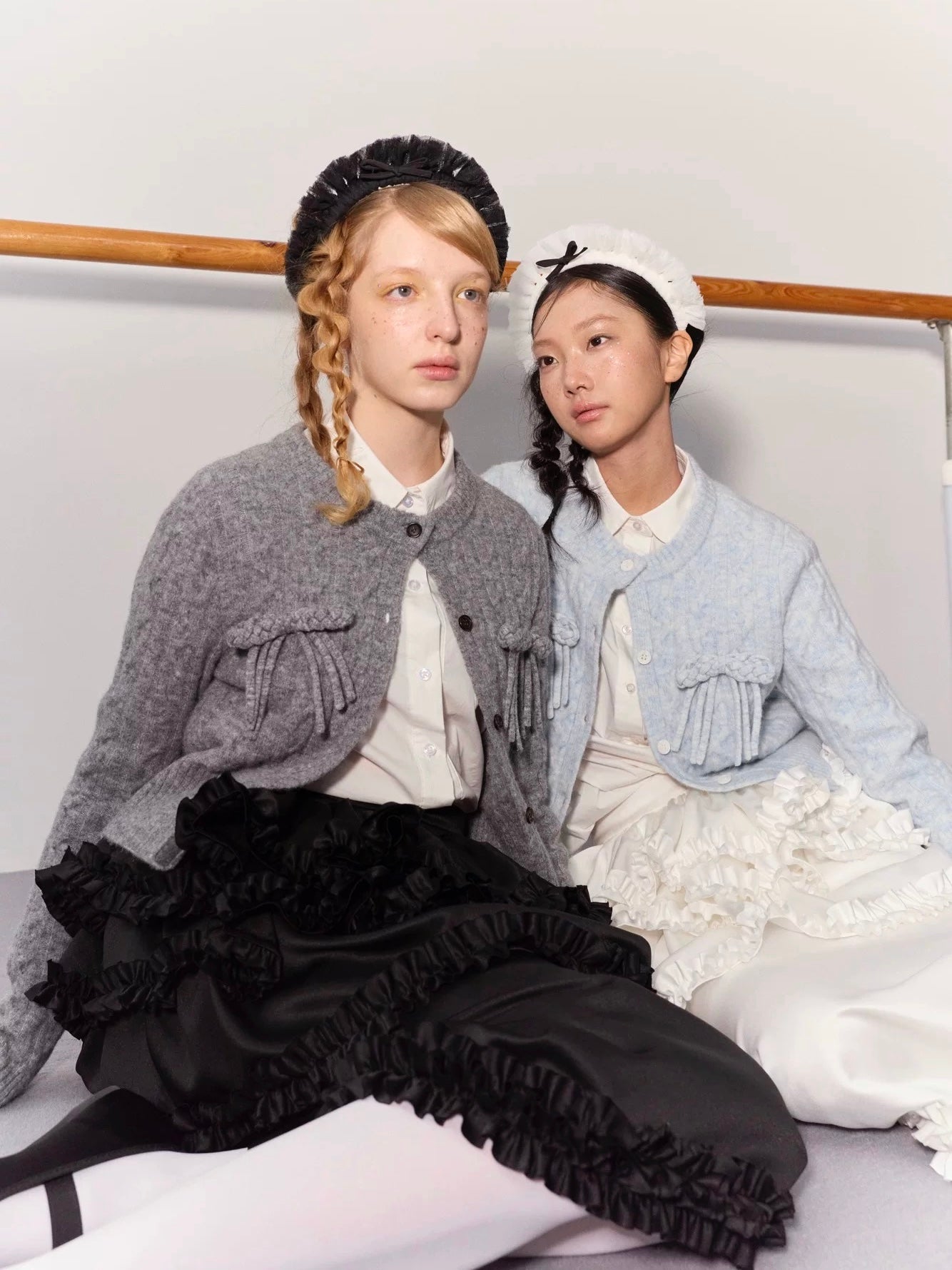 PER PEARL. Original Design Cable Knit Bow Tie Cardigan