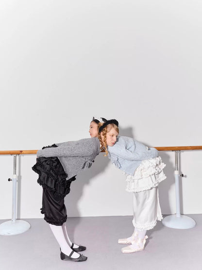 PER PEARL. Original Design Cable Knit Bow Tie Cardigan