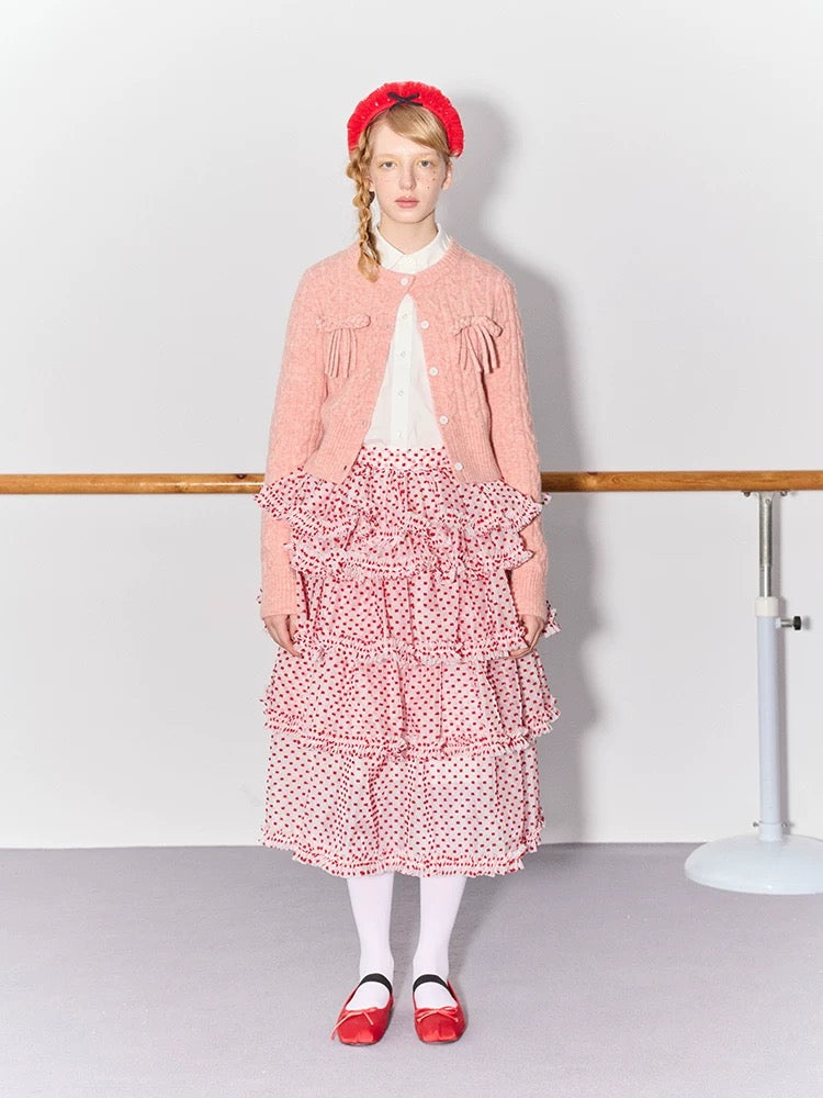 PER PEARL. Original Design Cable Knit Bow Tie Cardigan