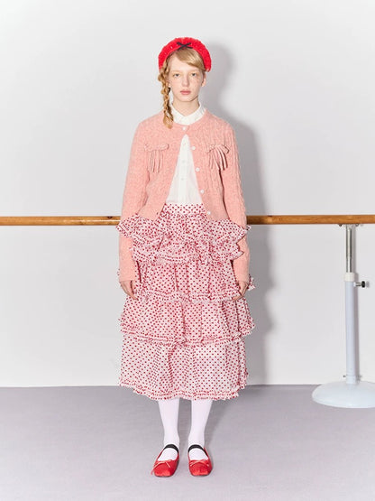 PER PEARL. Original Design Cable Knit Bow Tie Cardigan