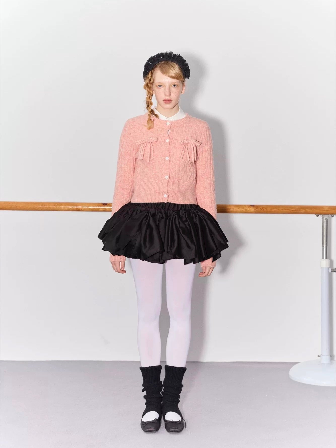 PER PEARL. Original Design Cable Knit Bow Tie Cardigan