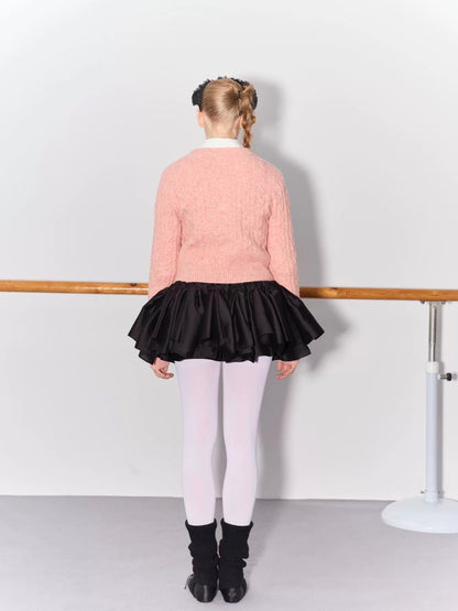 PER PEARL. Original Design Cable Knit Bow Tie Cardigan