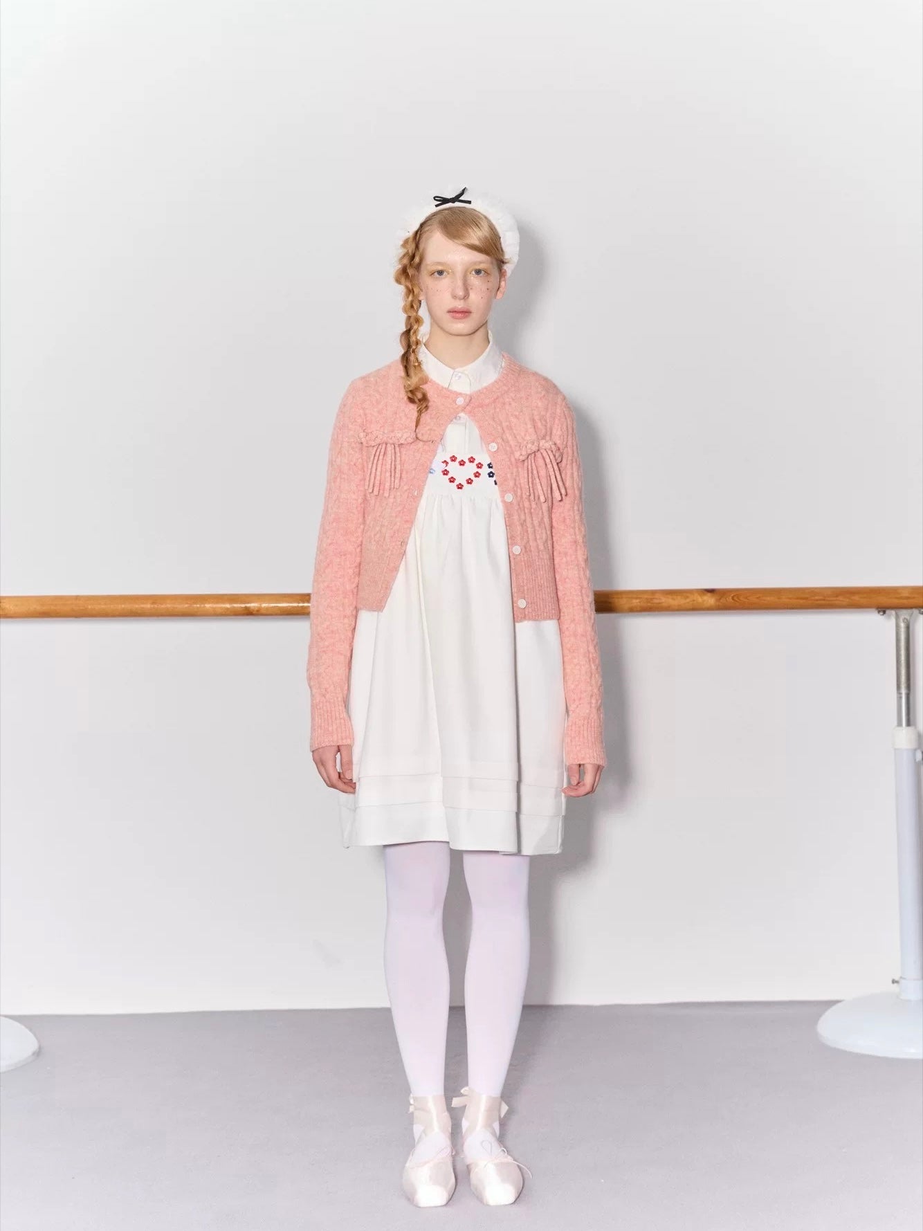 PER PEARL. Original Design Cable Knit Bow Tie Cardigan