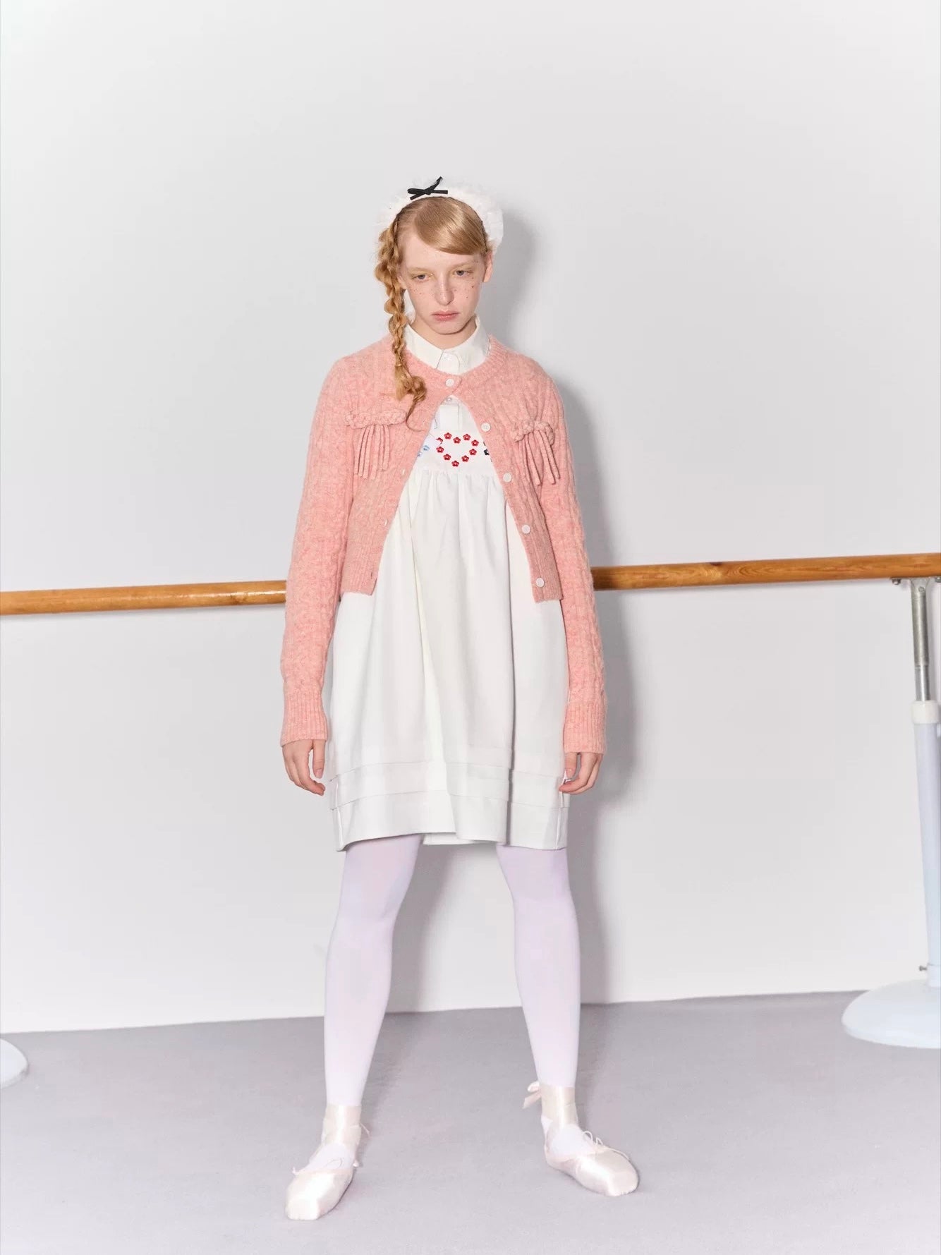 PER PEARL. Original Design Cable Knit Bow Tie Cardigan