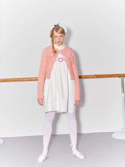 PER PEARL. Original Design Cable Knit Bow Tie Cardigan