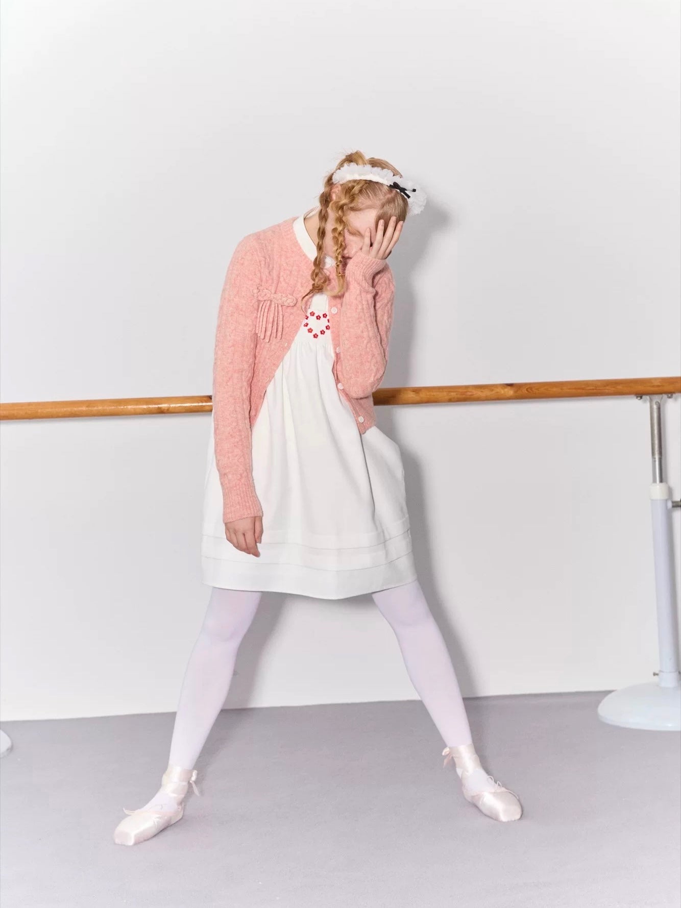 PER PEARL. Original Design Cable Knit Bow Tie Cardigan