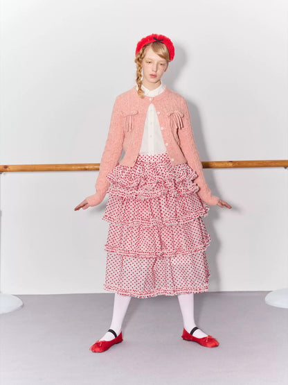 PER PEARL. Original Design Cable Knit Bow Tie Cardigan