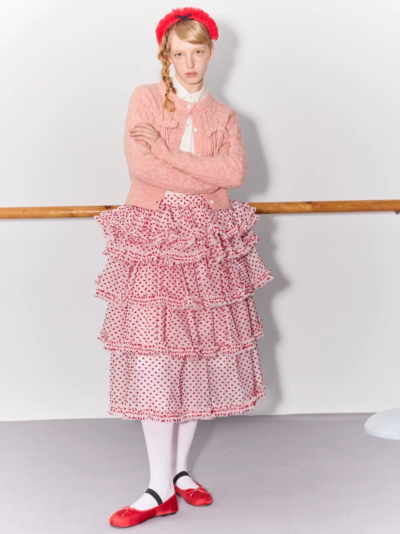 PER PEARL. Original Design Cable Knit Bow Tie Cardigan