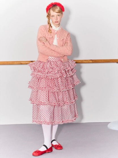 PER PEARL. Original Design Cable Knit Bow Tie Cardigan