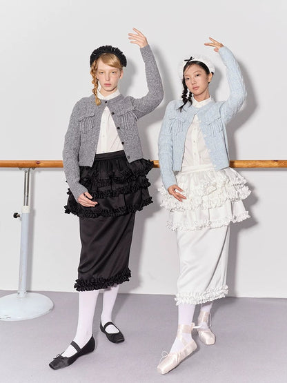 PER PEARL. Original Design Cable Knit Bow Tie Cardigan