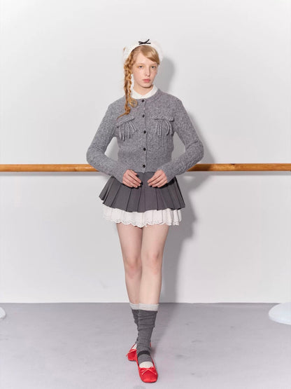 PER PEARL. Original Design Cable Knit Bow Tie Cardigan