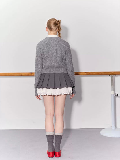 PER PEARL. Original Design Cable Knit Bow Tie Cardigan