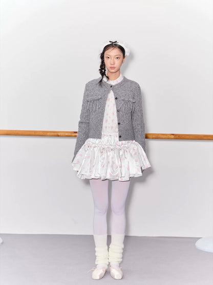 PER PEARL. Original Design Cable Knit Bow Tie Cardigan