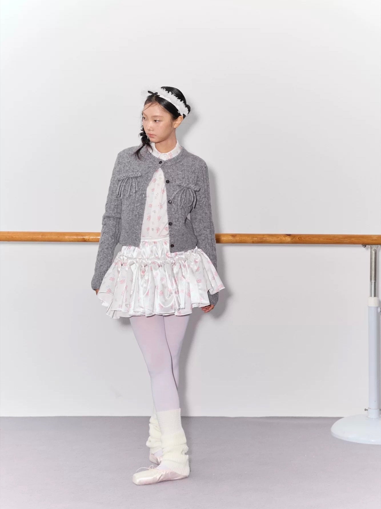 PER PEARL. Original Design Cable Knit Bow Tie Cardigan