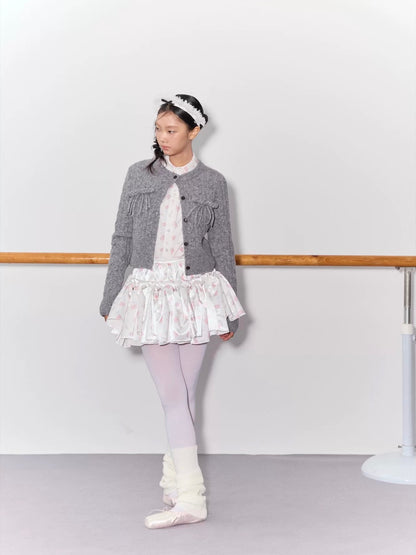 PER PEARL. Original Design Cable Knit Bow Tie Cardigan