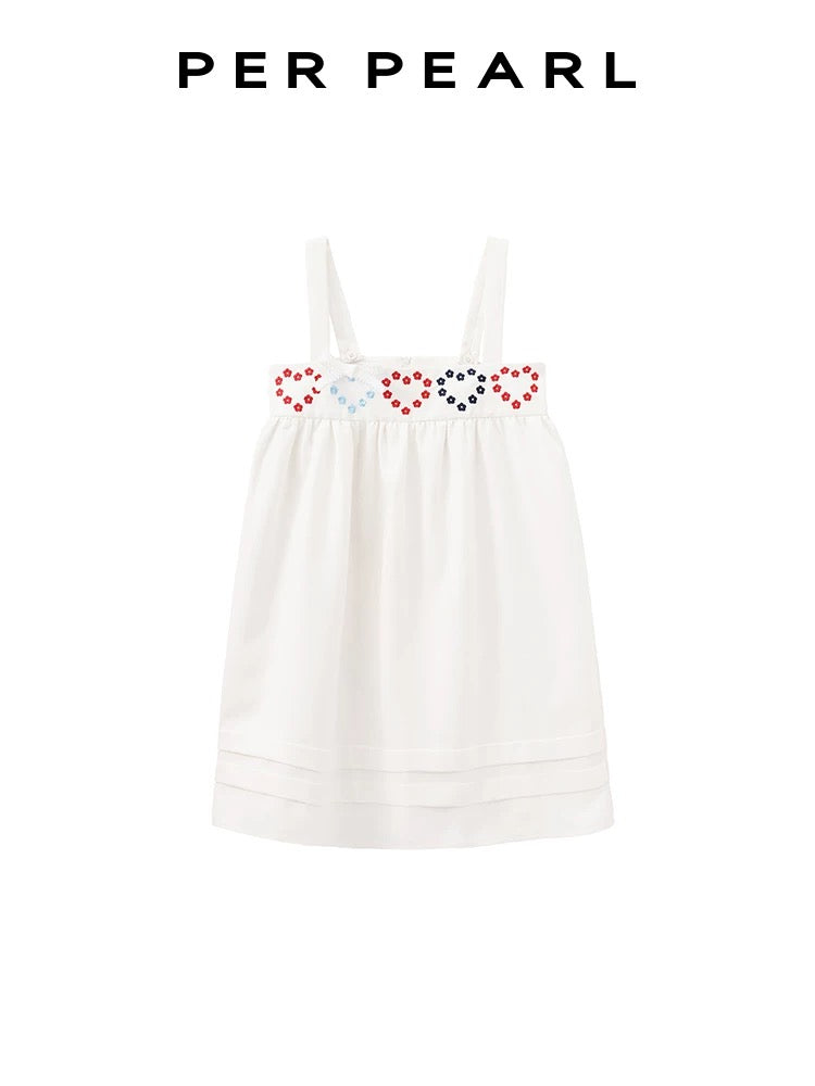 PER PEARL. Original Design Heart Embroidered Spaghetti Strap Dress