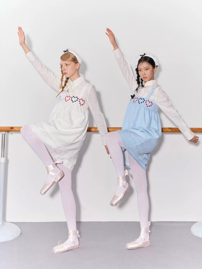 PER PEARL. Original Design Heart Embroidered Spaghetti Strap Dress