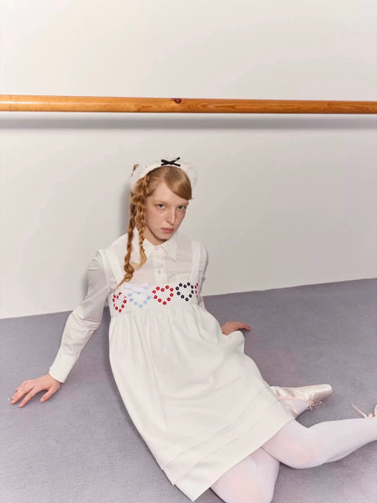 PER PEARL. Original Design Heart Embroidered Spaghetti Strap Dress