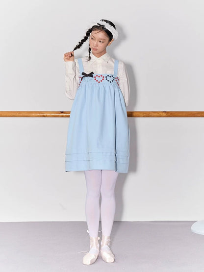 PER PEARL. Original Design Heart Embroidered Spaghetti Strap Dress