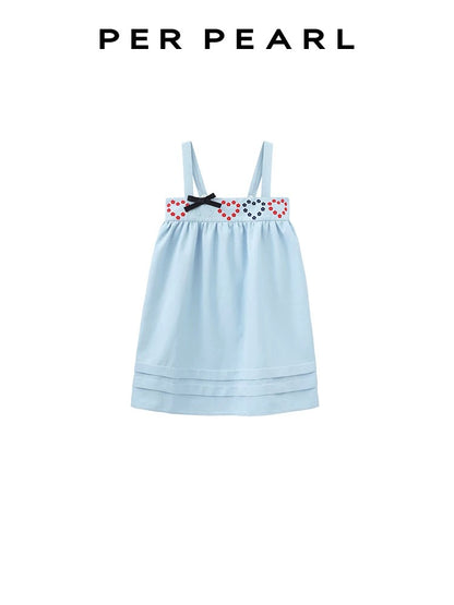 PER PEARL. Original Design Heart Embroidered Spaghetti Strap Dress