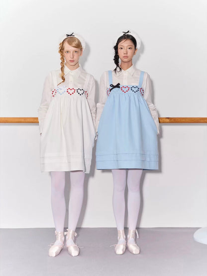 PER PEARL. Original Design Heart Embroidered Spaghetti Strap Dress