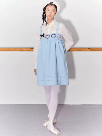 PER PEARL. Original Design Heart Embroidered Spaghetti Strap Dress