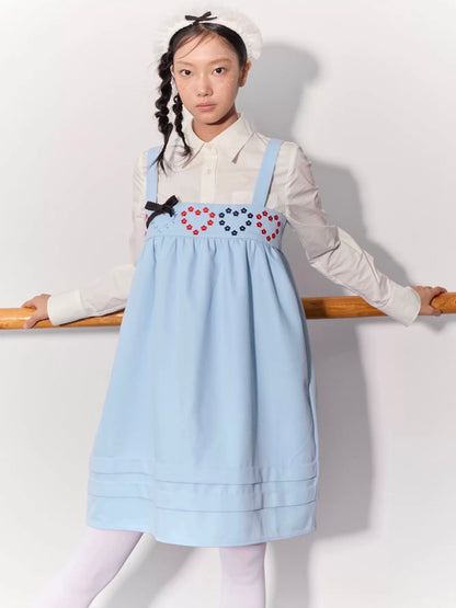 PER PEARL. Original Design Heart Embroidered Spaghetti Strap Dress