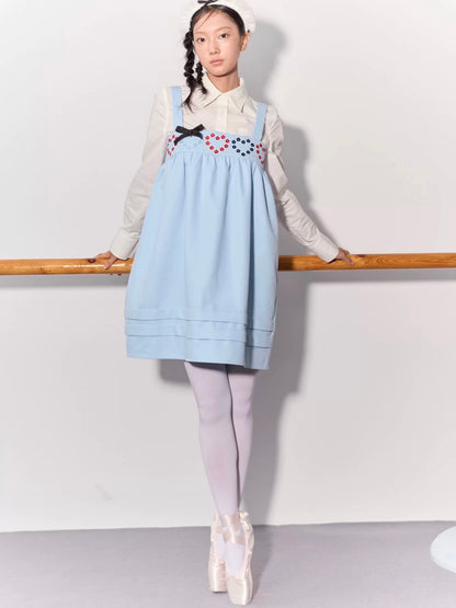 PER PEARL. Original Design Heart Embroidered Spaghetti Strap Dress