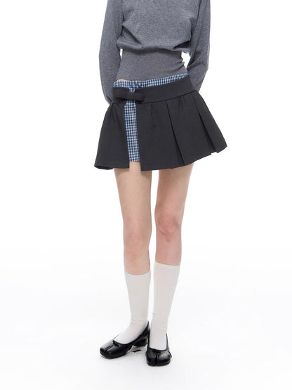 Romance Nanci. Original Design Plaid Patchwork Pleated Skirt