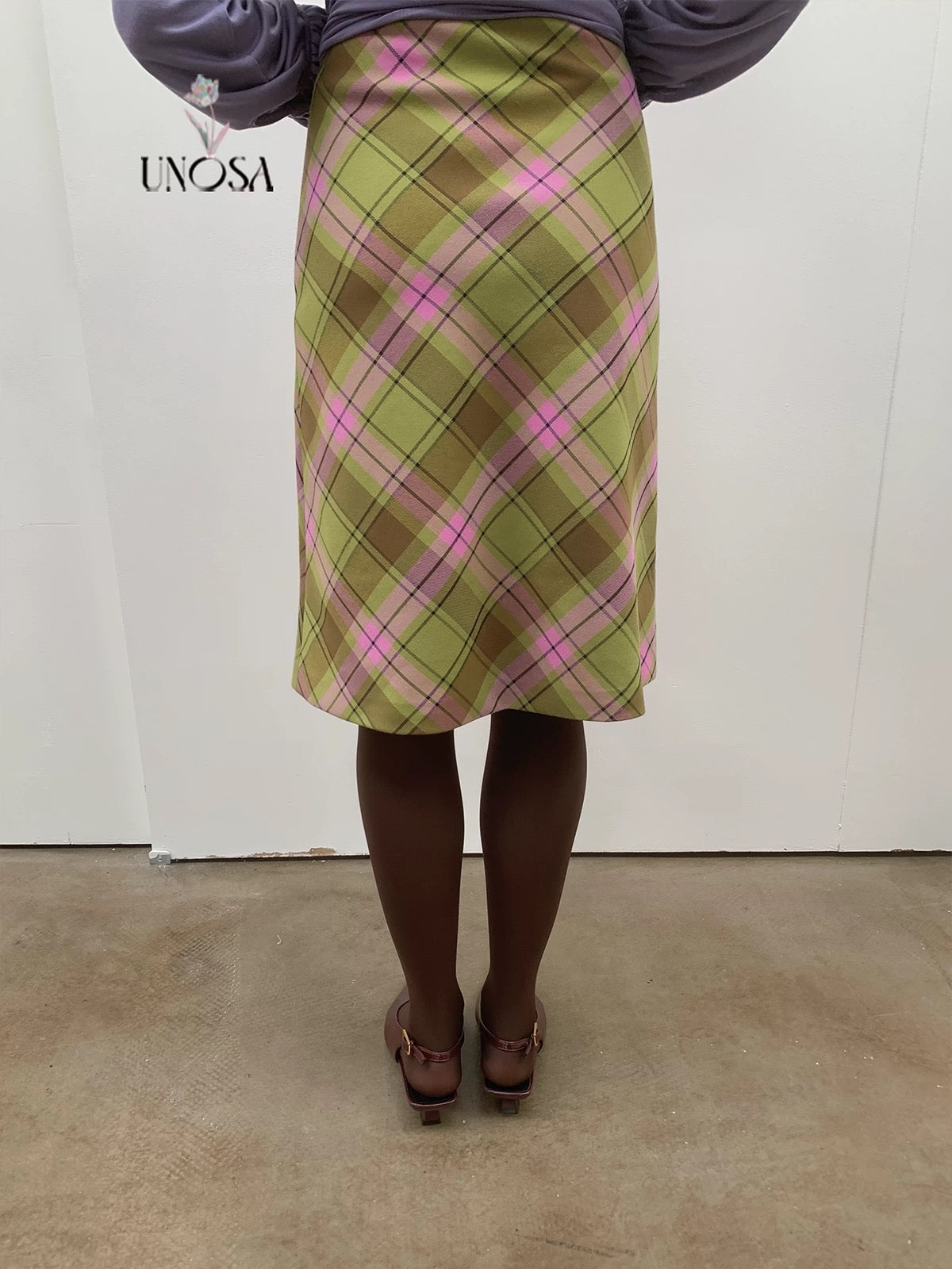 UNOSA. Original Design Plaid Vintage Straight Skirt