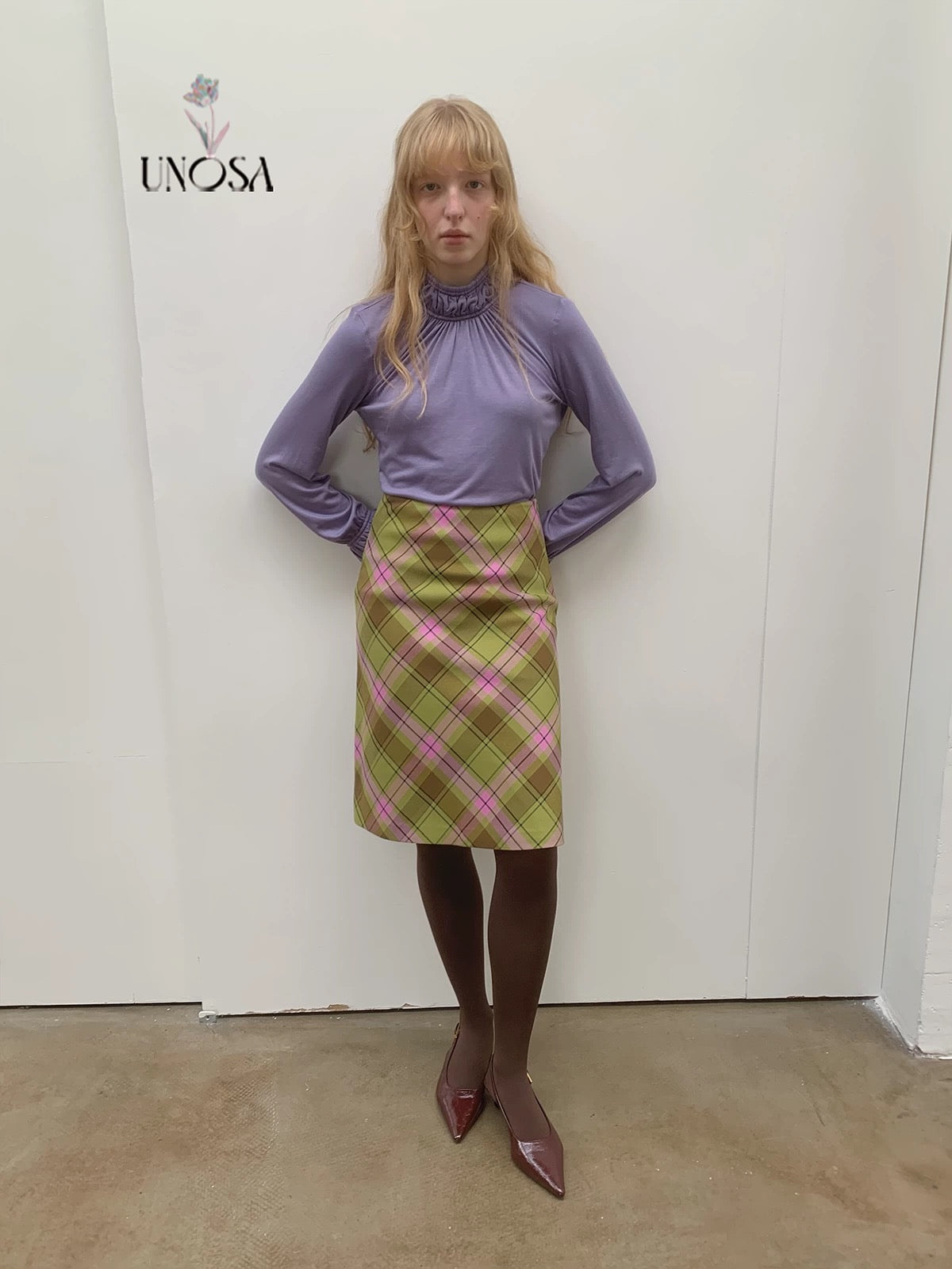 UNOSA. Original Design Plaid Vintage Straight Skirt