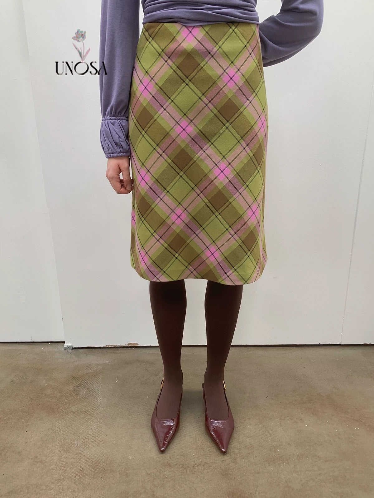 UNOSA. Original Design Plaid Vintage Straight Skirt