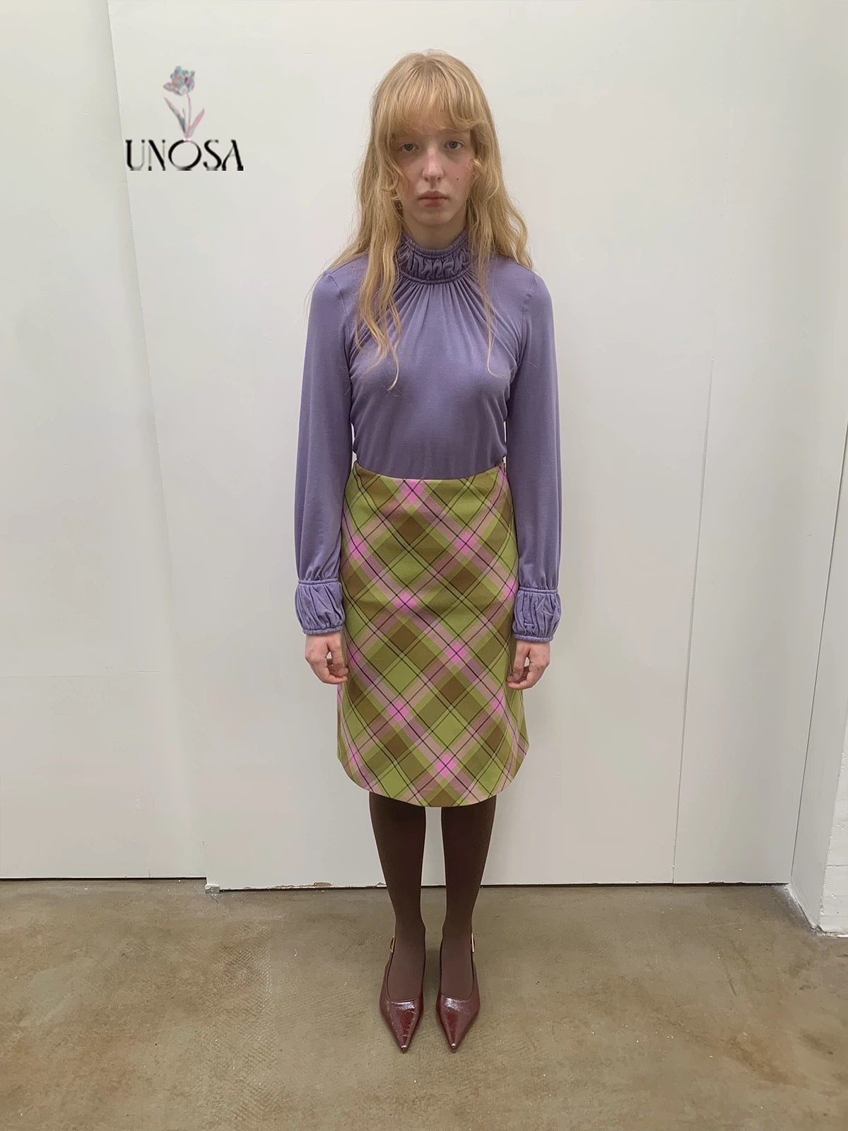 UNOSA. Original Design Plaid Vintage Straight Skirt