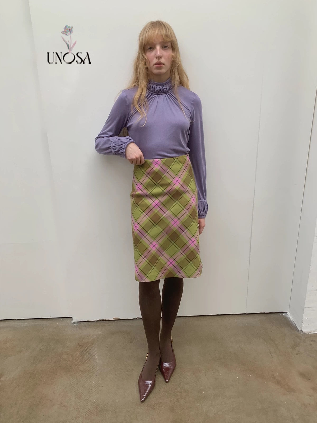 UNOSA. Original Design Plaid Vintage Straight Skirt