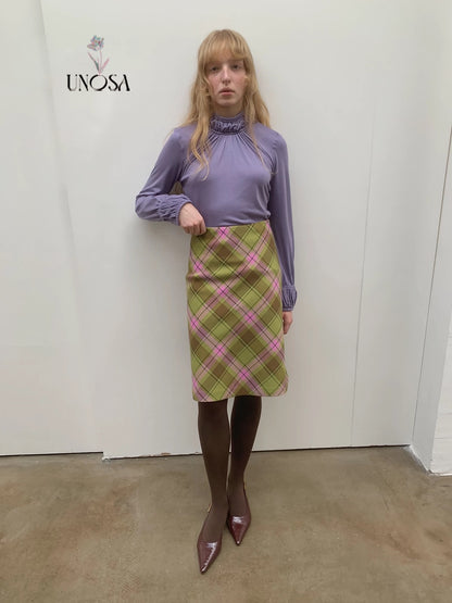 UNOSA. Original Design Plaid Vintage Straight Skirt