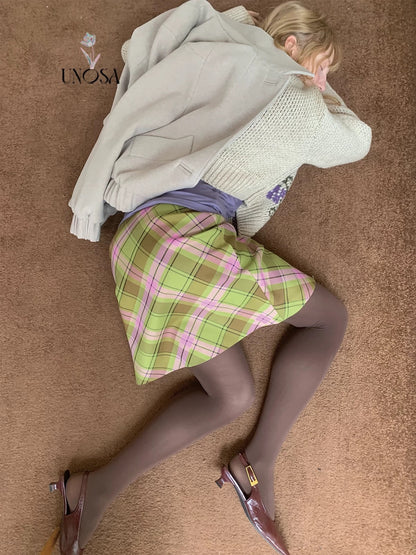 UNOSA. Original Design Plaid Vintage Straight Skirt