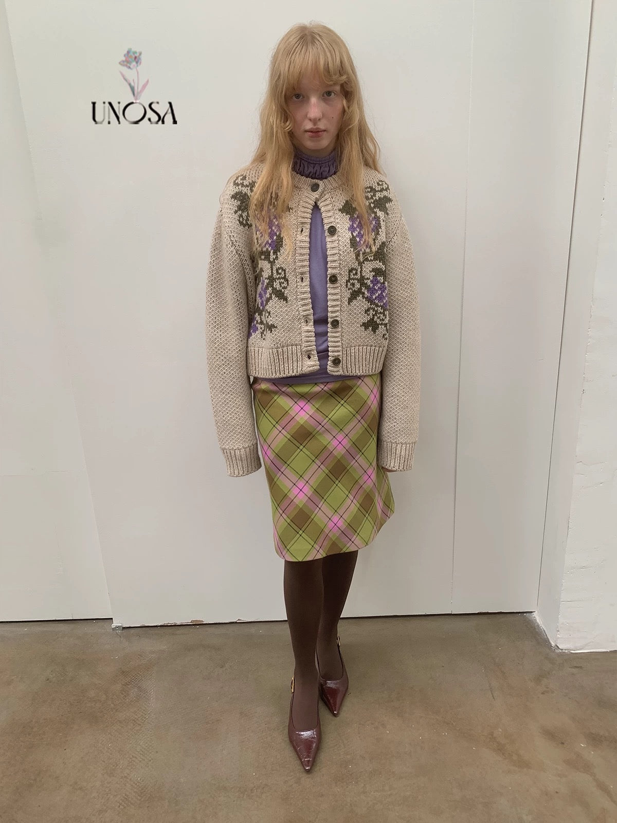 UNOSA. Original Design Plaid Vintage Straight Skirt