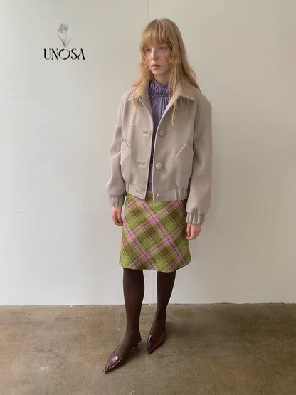UNOSA. Original Design Plaid Vintage Straight Skirt