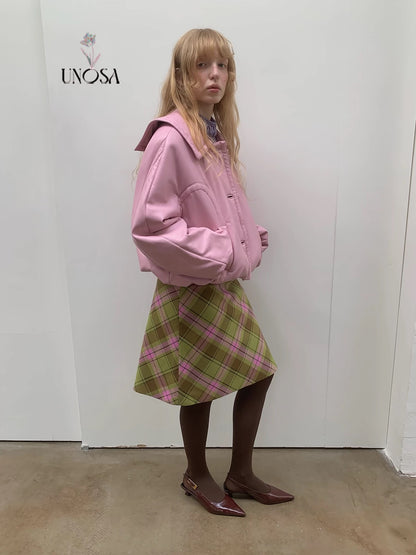UNOSA. Original Design Plaid Vintage Straight Skirt
