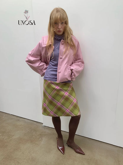 UNOSA. Original Design Plaid Vintage Straight Skirt