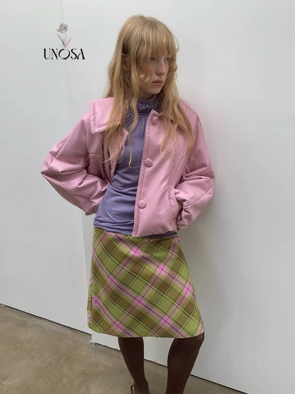 UNOSA. Original Design Plaid Vintage Straight Skirt