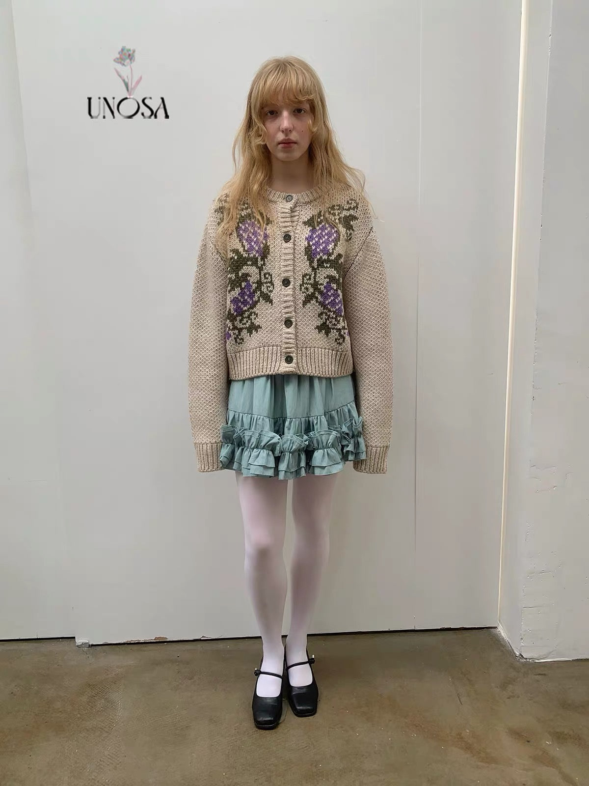 UNOSA. Original Design Grape-Pattern Jacquard Knit Cardigan Jacket