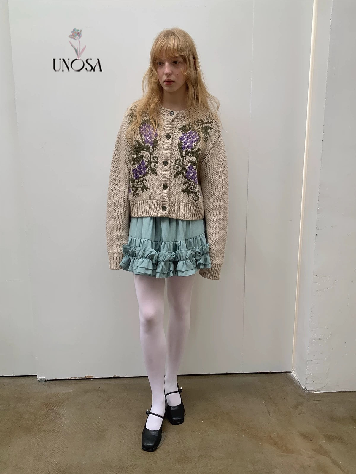 UNOSA. Original Design Grape-Pattern Jacquard Knit Cardigan Jacket