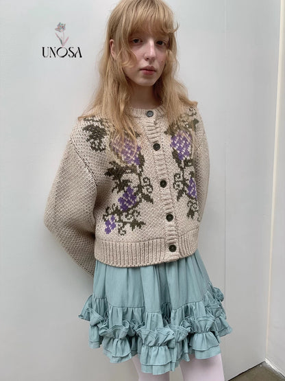 UNOSA. Original Design Grape-Pattern Jacquard Knit Cardigan Jacket