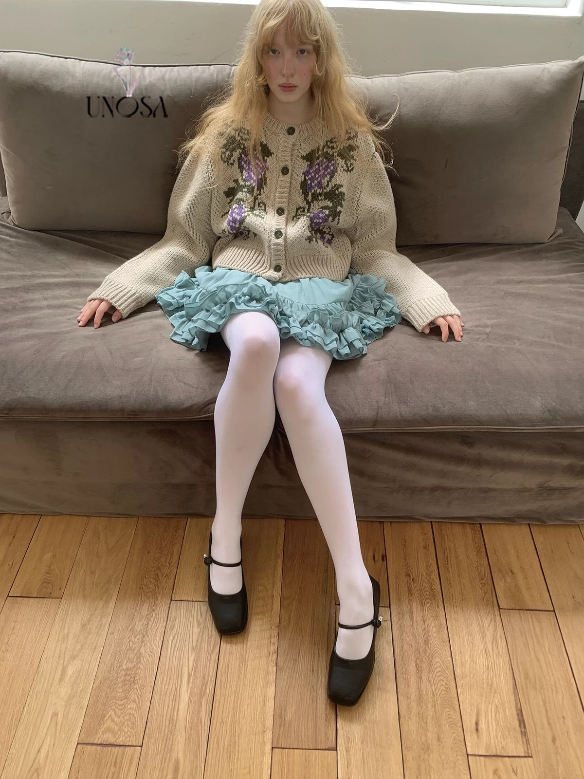 UNOSA. Original Design Grape-Pattern Jacquard Knit Cardigan Jacket