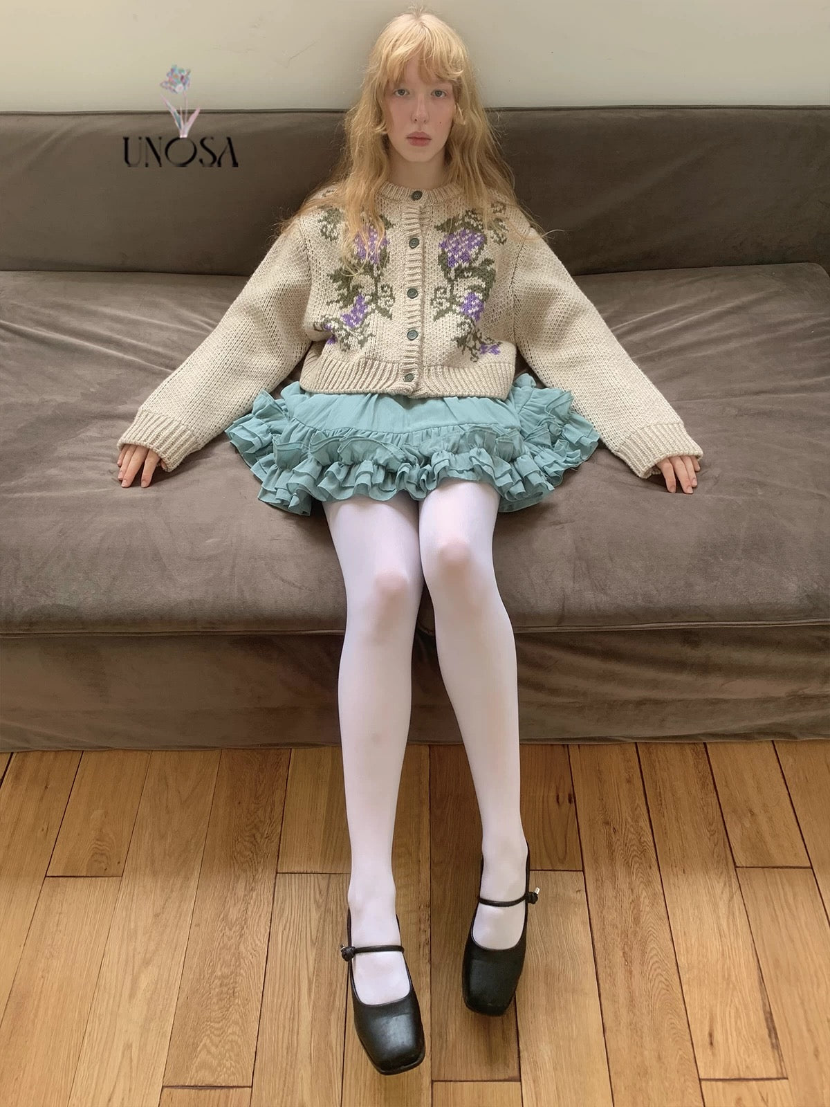 UNOSA. Original Design Grape-Pattern Jacquard Knit Cardigan Jacket