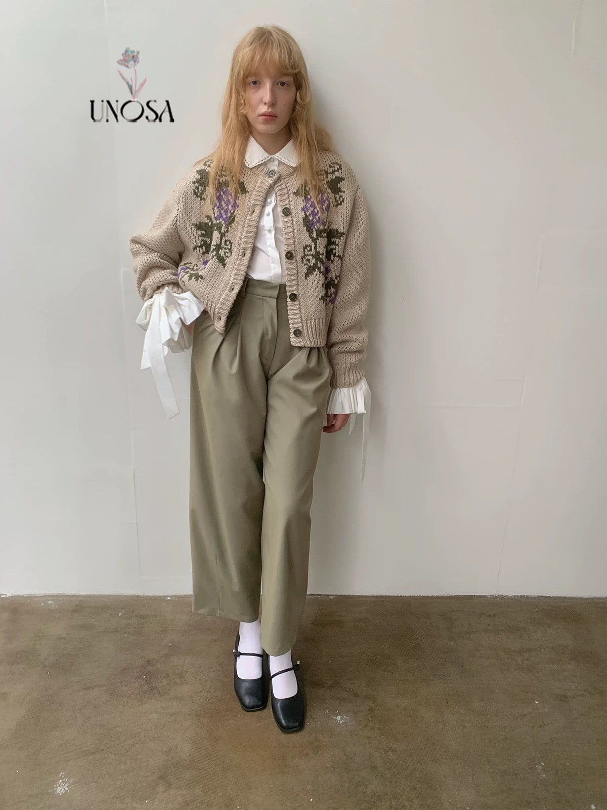 UNOSA. Original Design Grape-Pattern Jacquard Knit Cardigan Jacket