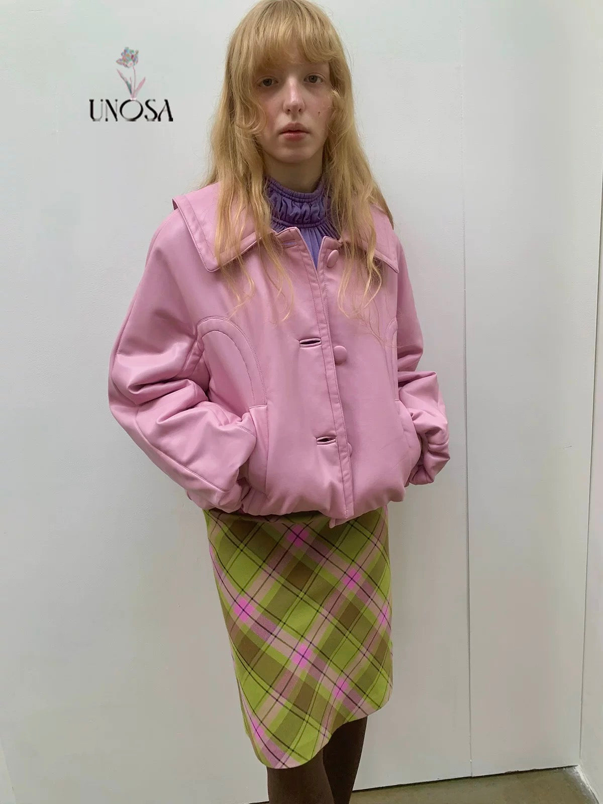 UNOSA. Original Design Pink Leather Jacket