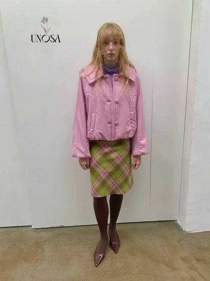 UNOSA. Original Design Pink Leather Jacket